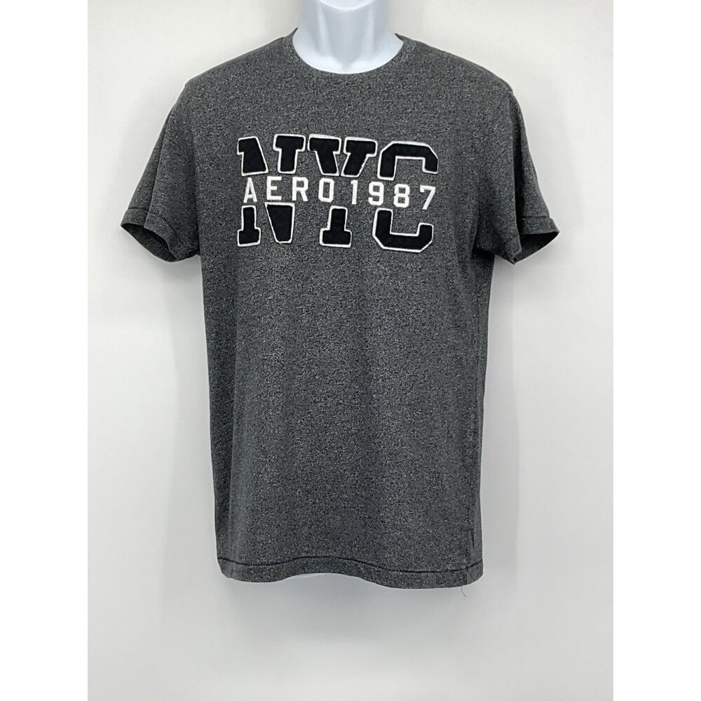 Aeropostale Mens NYC 1987 Graphic Tee Gray Short Sleeve Cotton Blend Size M
